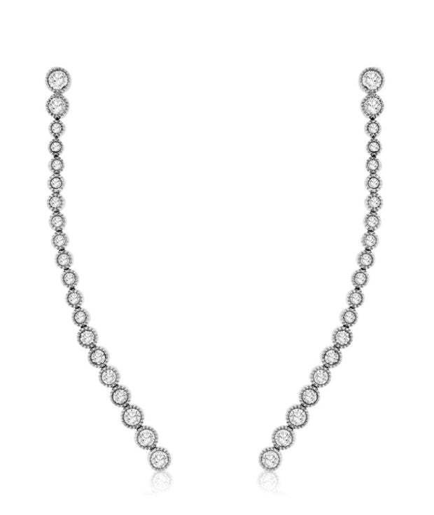 14k white gold milgrain bezel long diamond 1.0ctw post earrings