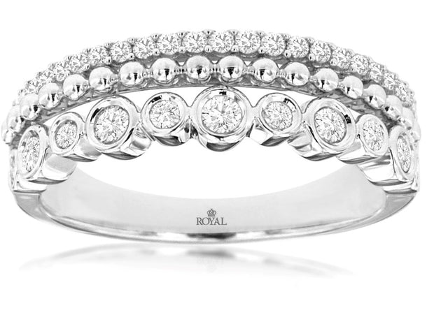 14k white gold 3 row diamond band
