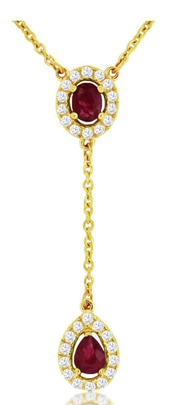14k yellow gold "Y" ruby and diamond necklace
