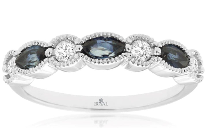 14k white gold alternating sapphire and diamond band