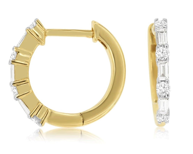 14k yellow gold Huggy with round and baguette diamonds