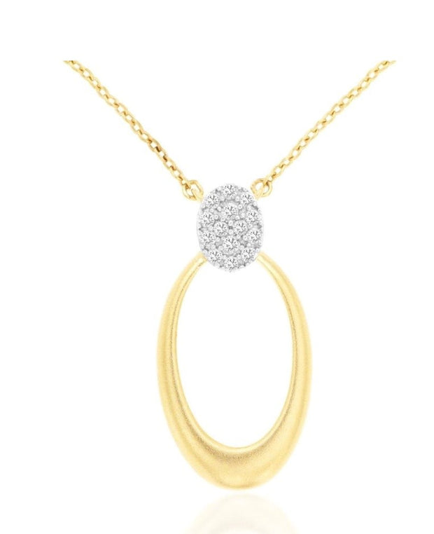 14k yellow gold diamond accent over tapered oval necklace