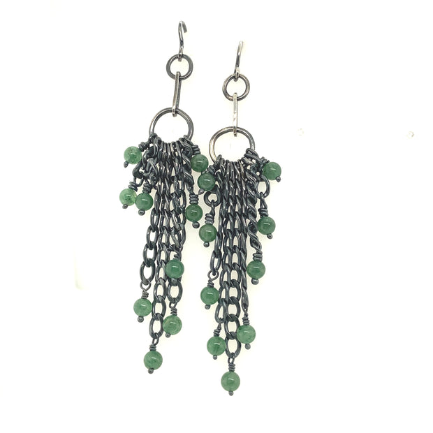 Aventurine Fringe Chainlink Earrings