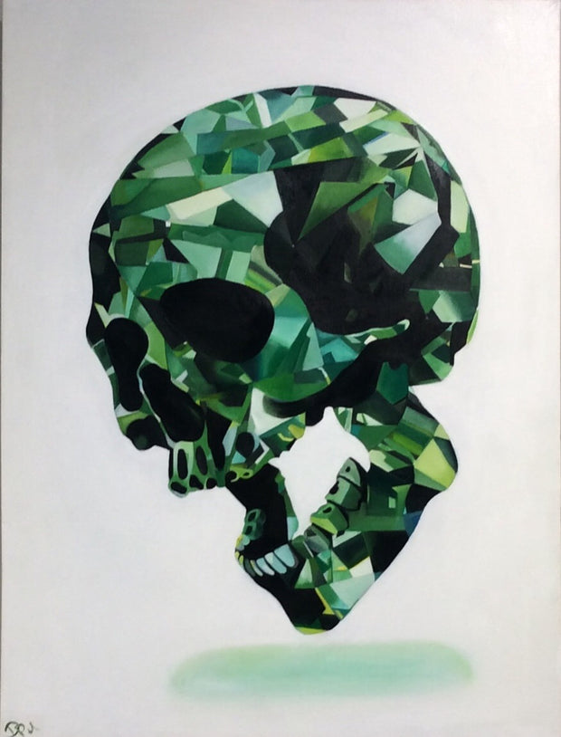 "Green Lady" Skull Original Oil and Canvas Painting