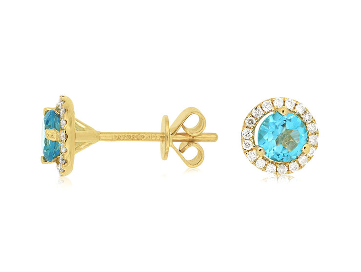 Diamond Halo Blue Topaz Post Earrings