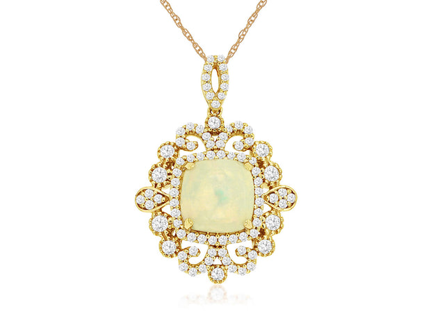 Opal & Diamond Filigree Necklace