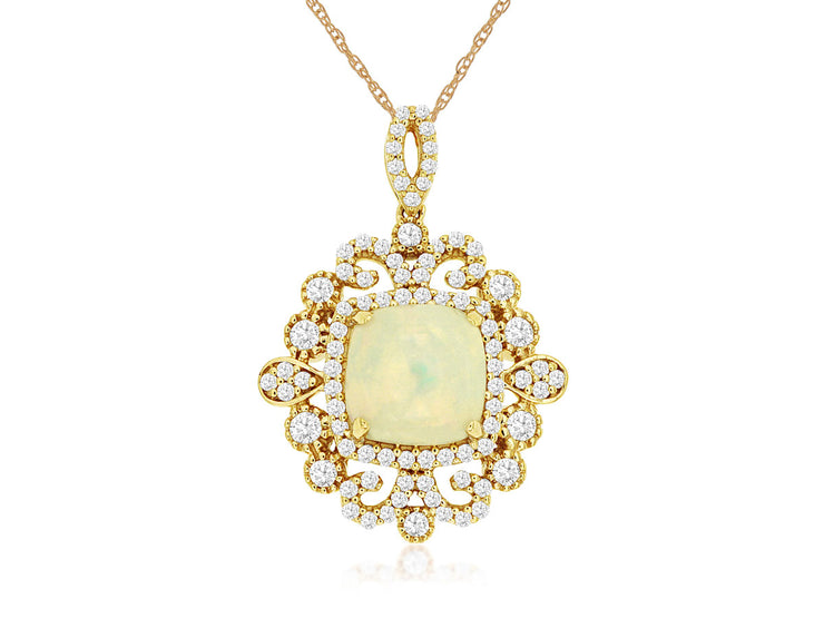 Opal & Diamond Filigree Necklace