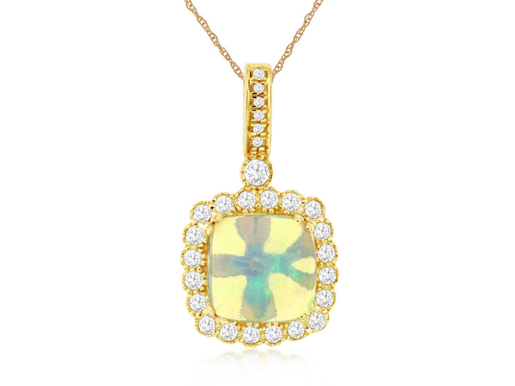 Cushion Opal & Diamond Necklace