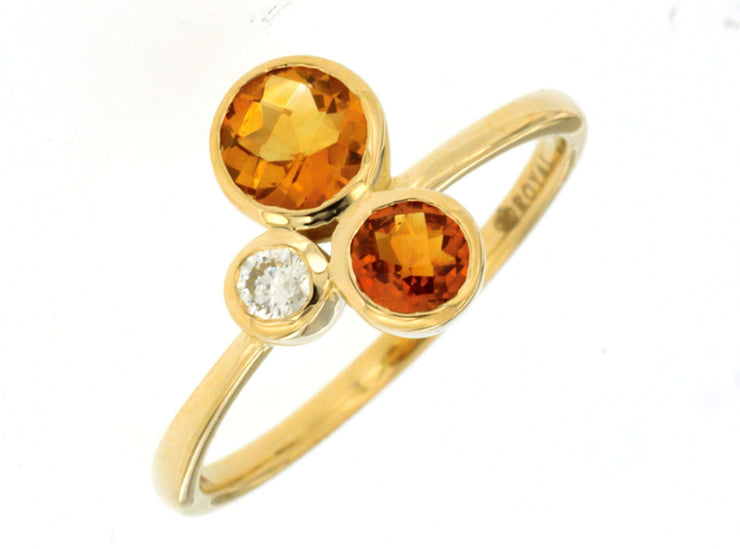 Bezel Set Citrine & Diamond Ring