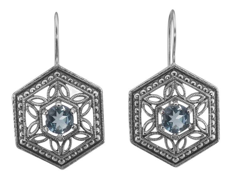 Vintage Inspired Hexagonal London Blue Topaz Earrings