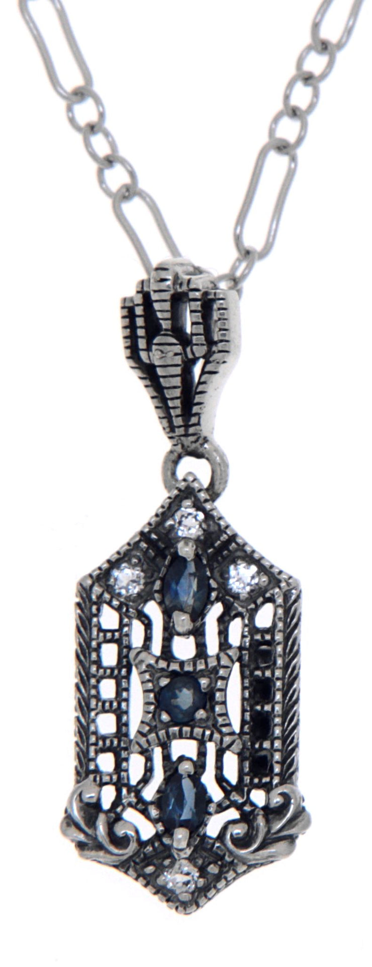 Art Deco Inspired Triple Sapphire Necklace