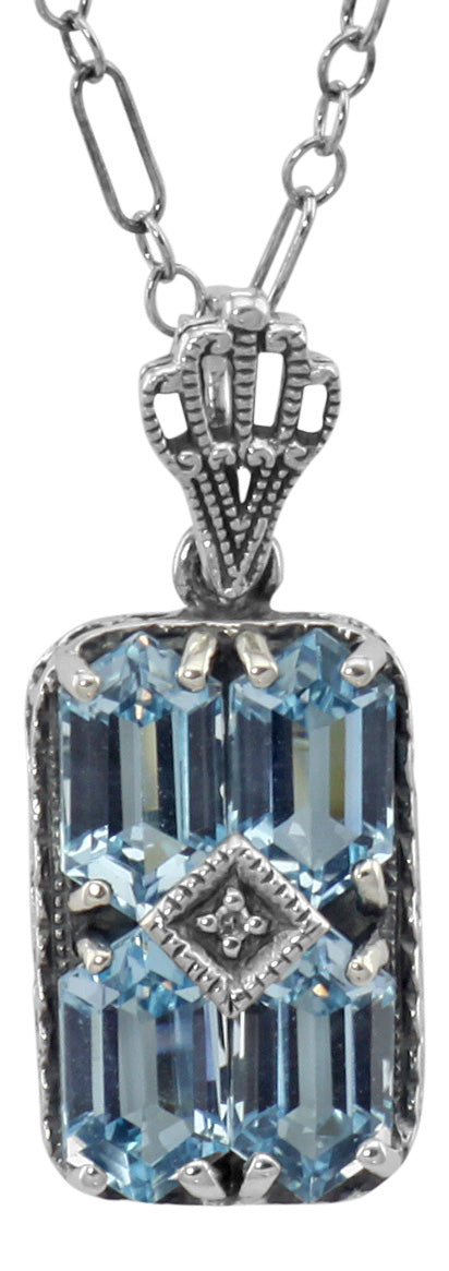 Vintage Inspired Blue Topaz & Diamond Necklace