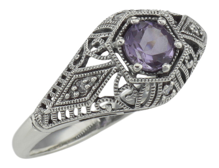 Vintage Inspired Amethyst & Diamond Ring