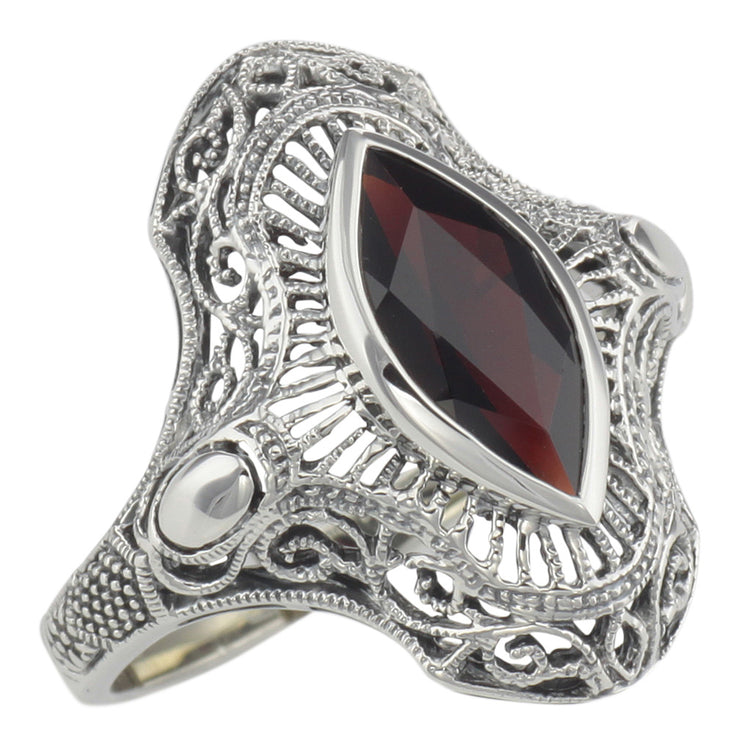 Vintage Inspired Marquise Garnet Ring