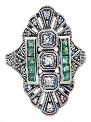 Art Deco Inspired Emerald & White Topaz Ring