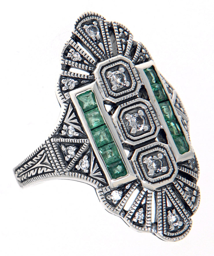 Art Deco Inspired Emerald & White Topaz Ring