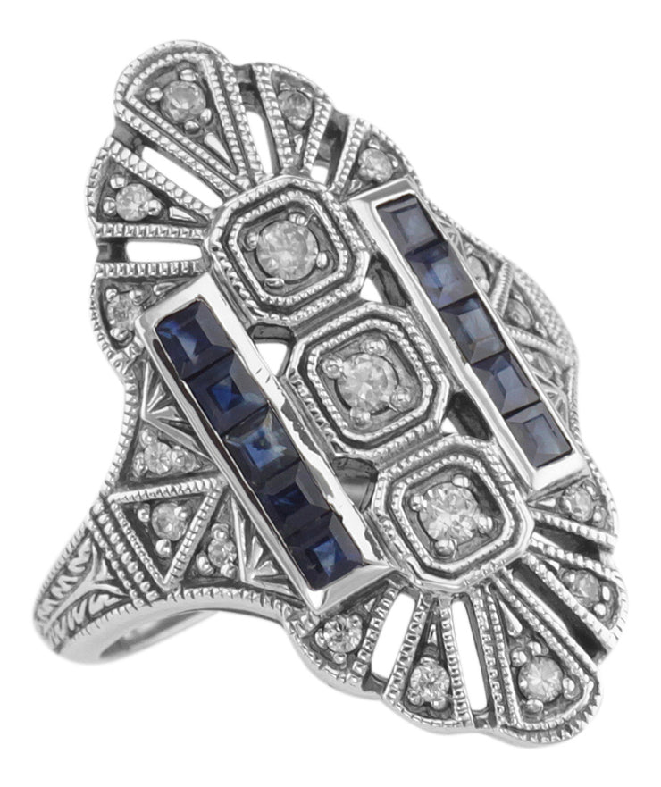 Art Deco Inspired Sapphire & White Topaz Ring