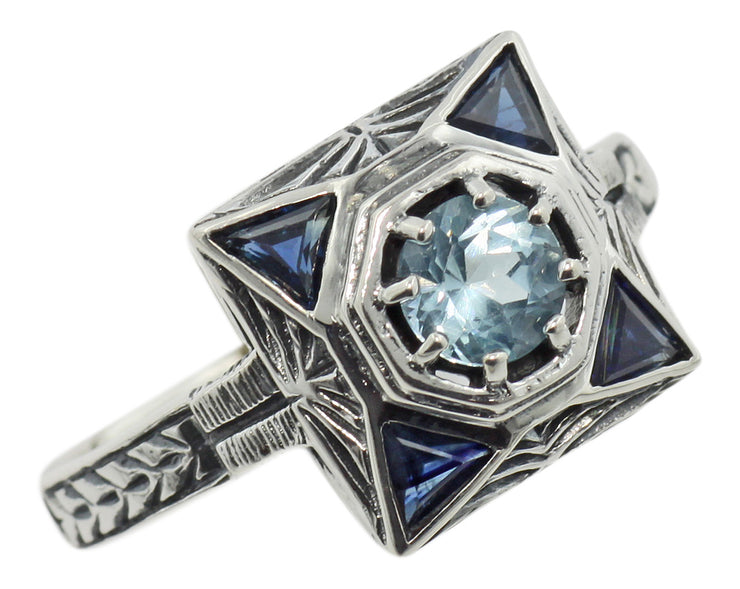 Vintage Inspired Blue Topaz & Sapphire ring