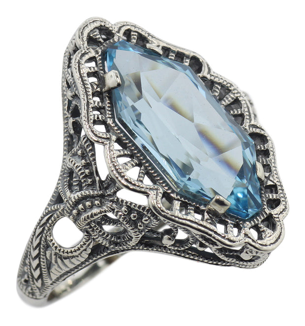 Vintage Inspired Modified Marquis Blue Topaz Ring