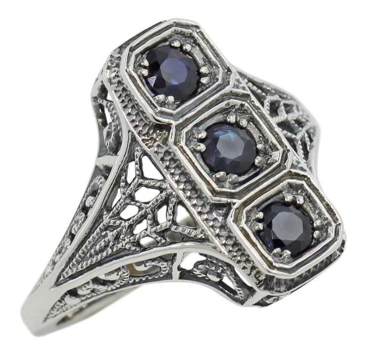 Vintage Inspired Triple Sapphire Ring