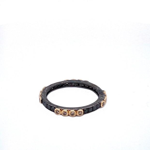 Two-Tone Black Rhodium Band with Black, Brown & White Diamonds
