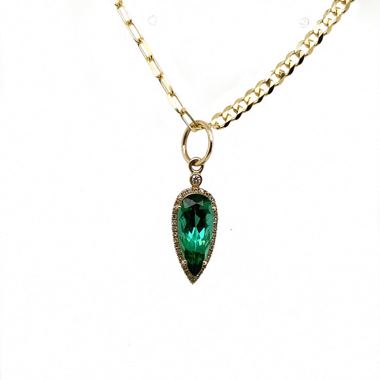 Elongated Pear Shape Green Tourmaline Charm