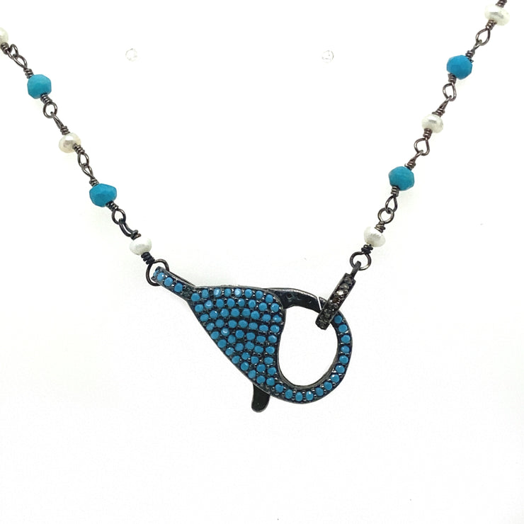 Turquoise & Pearl Necklace with a Turquoise Clasp