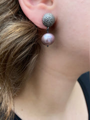 Pave Diamond & Lavender Pearl Earring