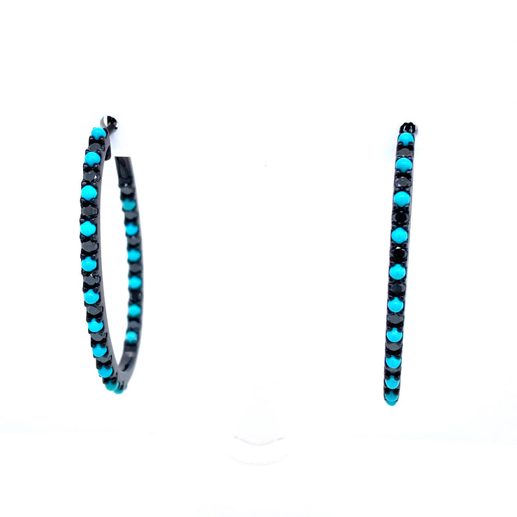 Black Diamond & Turquoise Oval Hoops