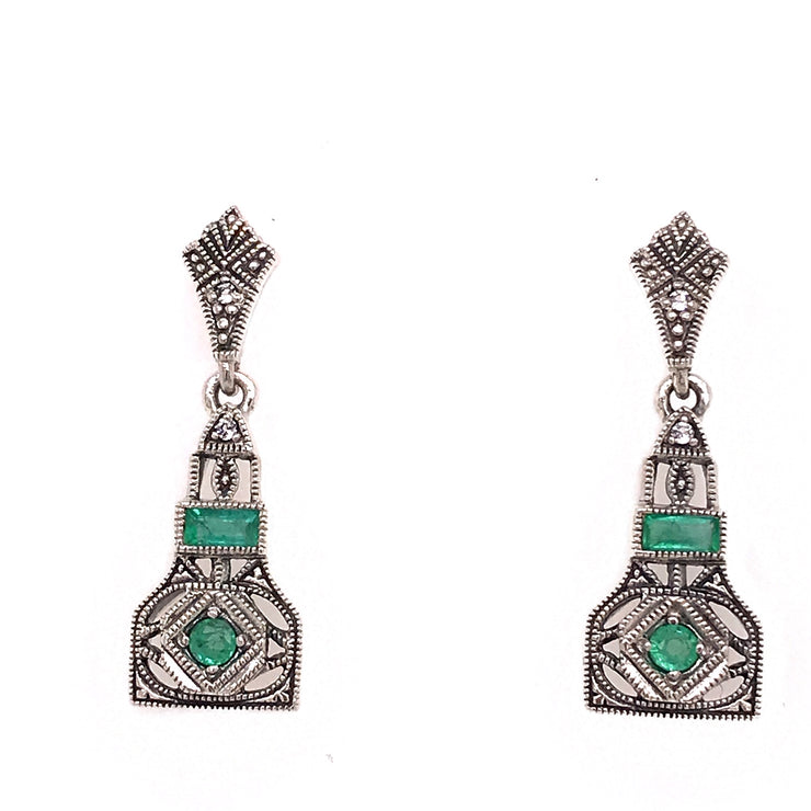 Art Deco Emerald and White Topaz Earrings