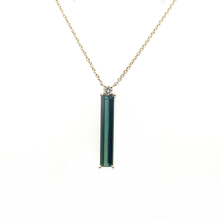 Elongated Green Tourmaline & Diamond Necklace