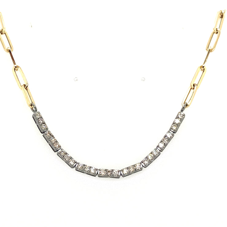 Two-Tone Diamond Center Paper Clip Necklace