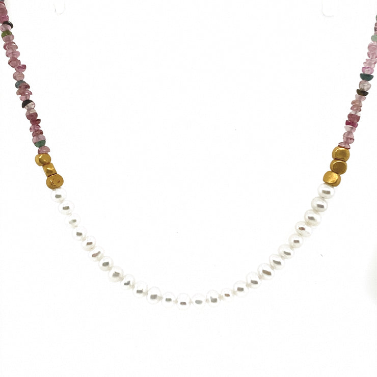 Petite Tourmaline & Pearl Beaded Necklace