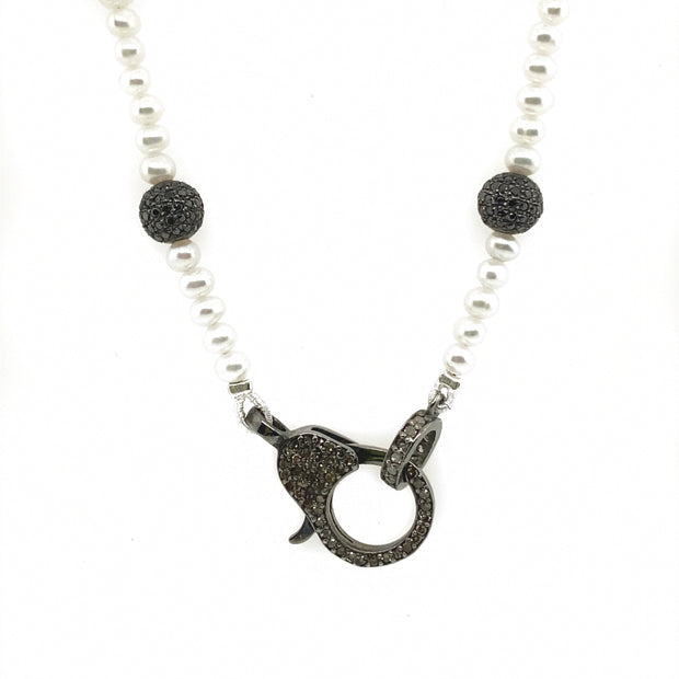 Pearl & Black Diamond Station Necklace