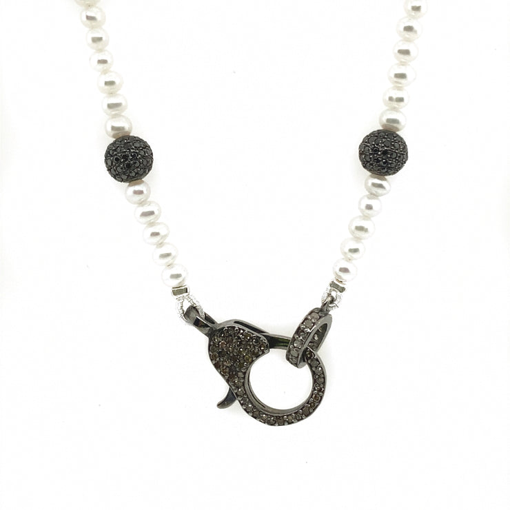 Pearl & Black Diamond Station Necklace