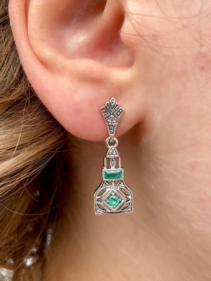 Art Deco Emerald and White Topaz Earrings