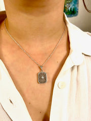 Art Deco Camphor Glass Diamond Center Filigree Necklace