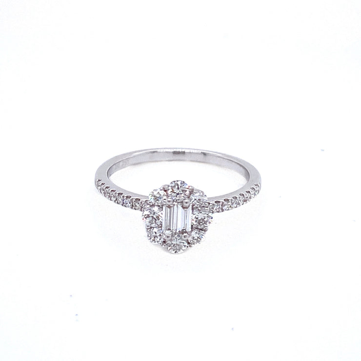 Diamond Baguette & Halo Engagement Ring