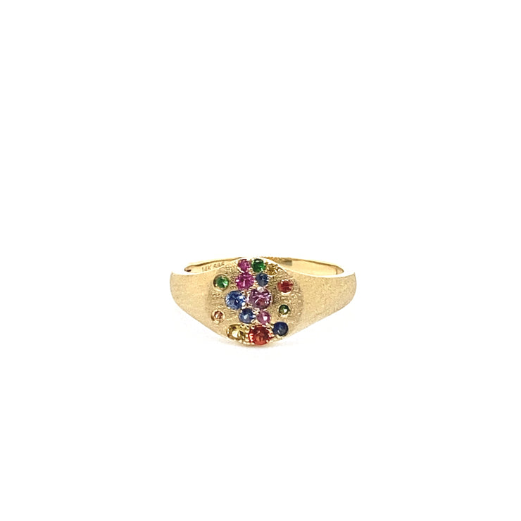 Rainbow Sapphire Confetti Signet Ring