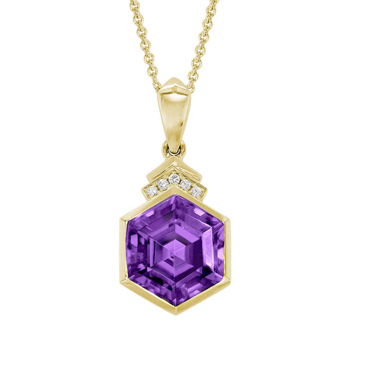 Amethyst & Diamond Hexagon Necklace