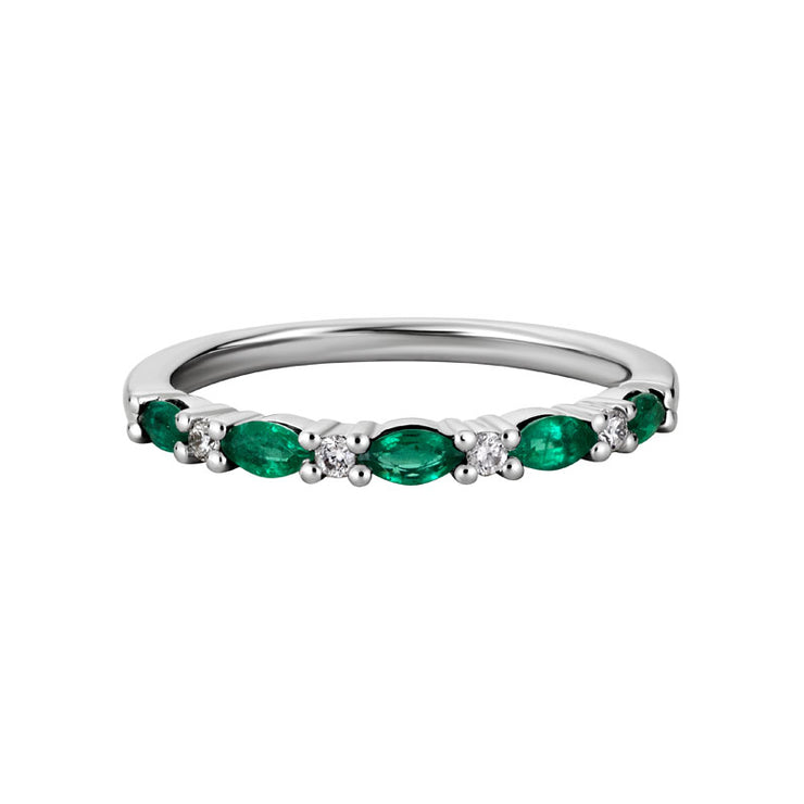 Marquis Emerald & Round Diamond Alternating Band