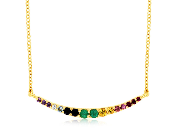 Rainbow Sapphire Curved Bar Necklace