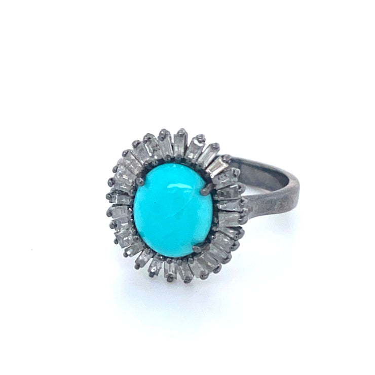 Turquoise & Diamond Baguette Ring