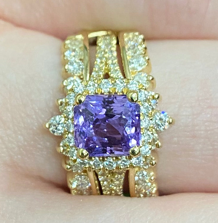 Yellow Gold Radiant Cut Purple Sapphire Engagement Ring