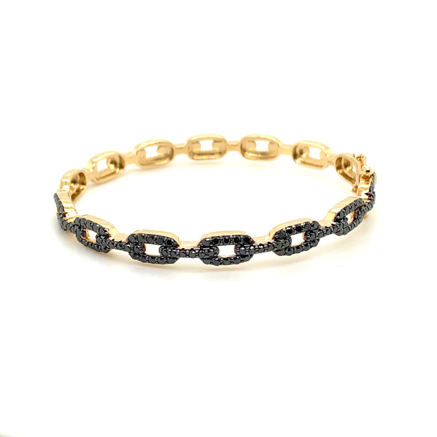 Black Diamond Pave Chain Link Hinged Bangle