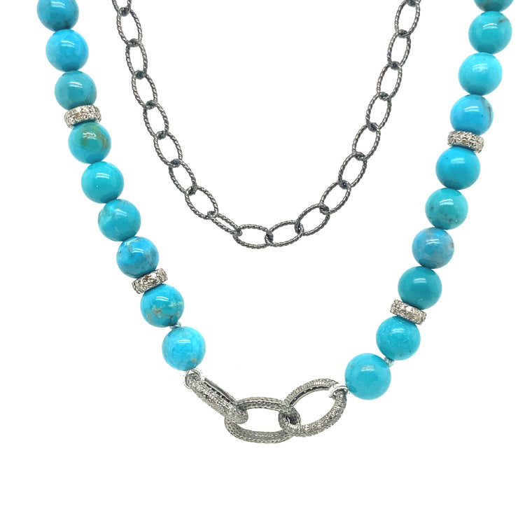 Turquoise Bead & Diamond Pave Link Necklace