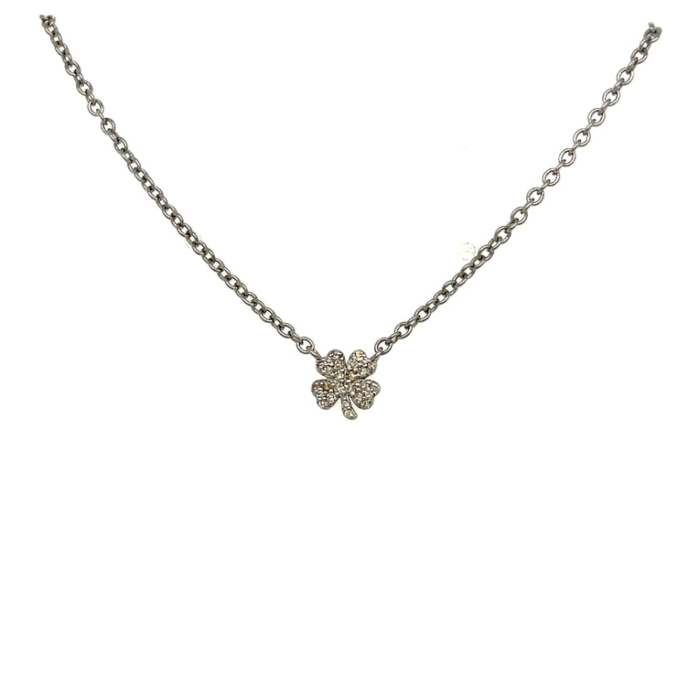 Petite Diamond Pave Four Leaf Clover Necklace