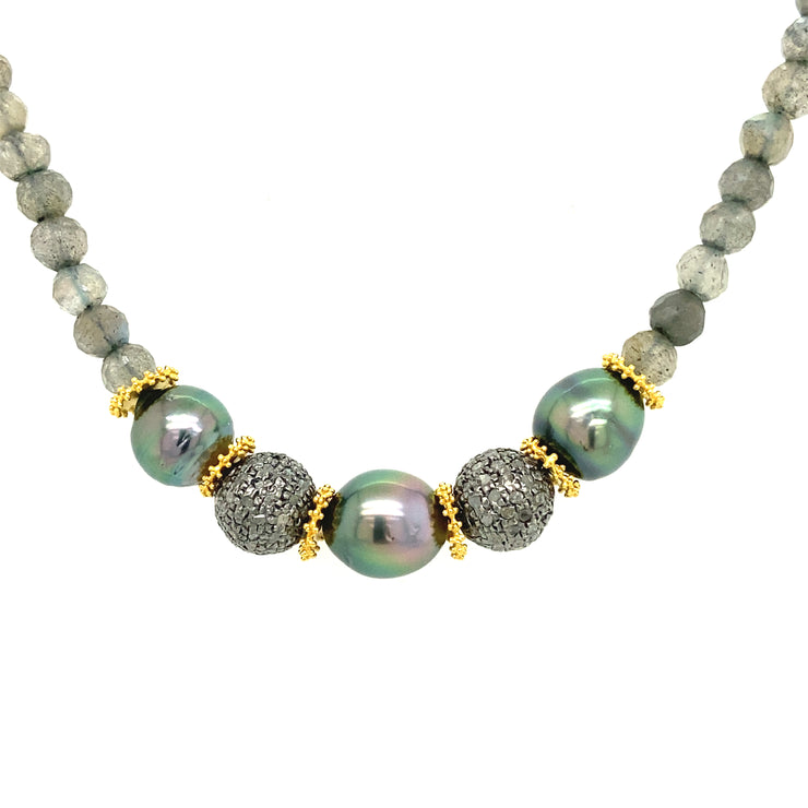 Tahitian Pearl & Diamond Bead Necklace