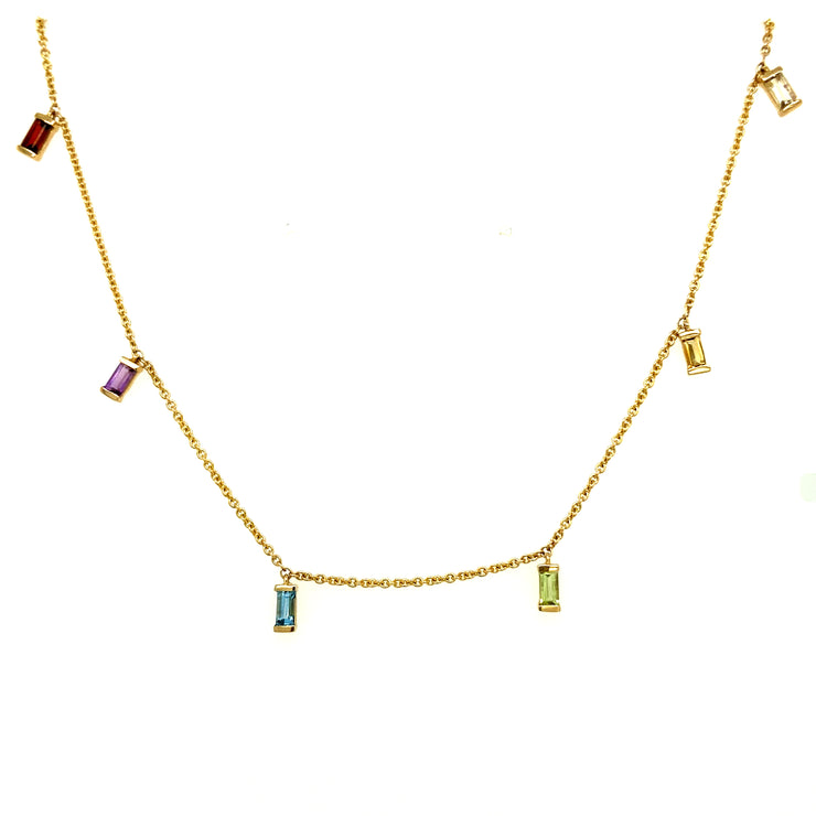 Multi Color Baguette Dangle Necklace