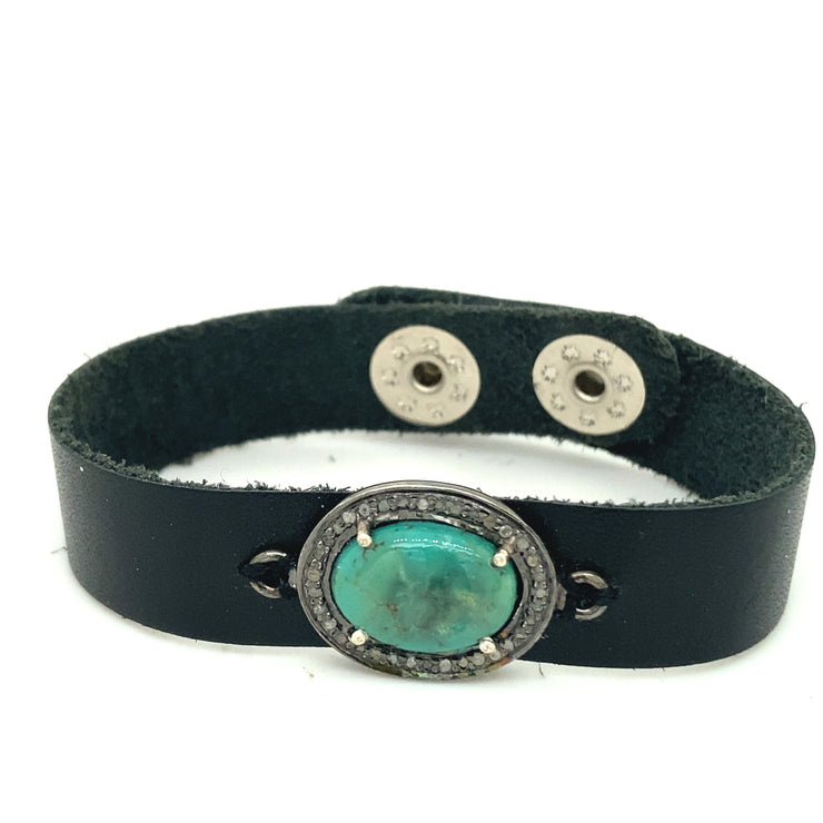 Narrow Leather & Turquoise Cuff